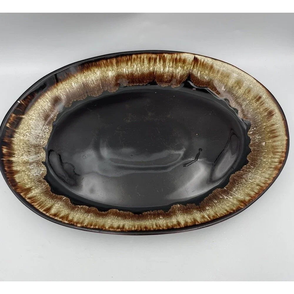 Pfaltzgraff Gourmet Brown Drip Oval Platter Serving Plate 15”
